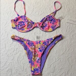 Sunday Brunch LA Swimwear Bikini Top - Multicolor Tie-Dye NWT Small Reversible